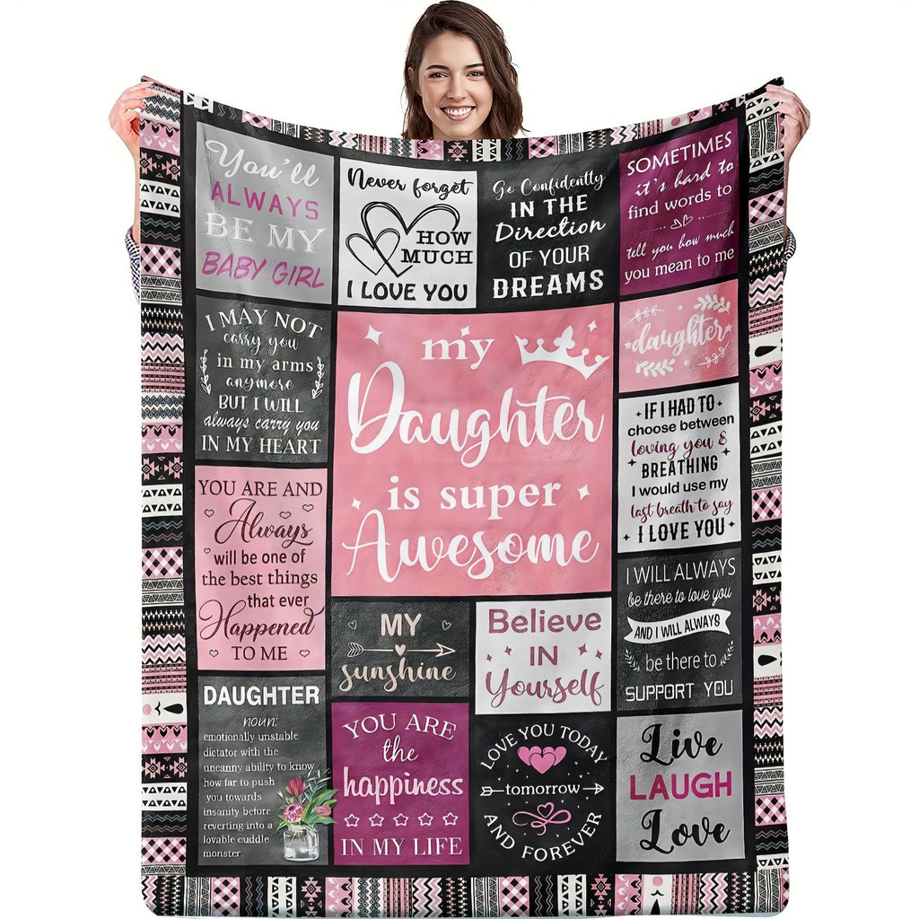1pc Gifts Blanket For Daughter Stitching Letter Soft Blanket Flannel Blanket Warm Cozy Nap Throw Blanket For Bed Sofa Couch Lootquake LLC