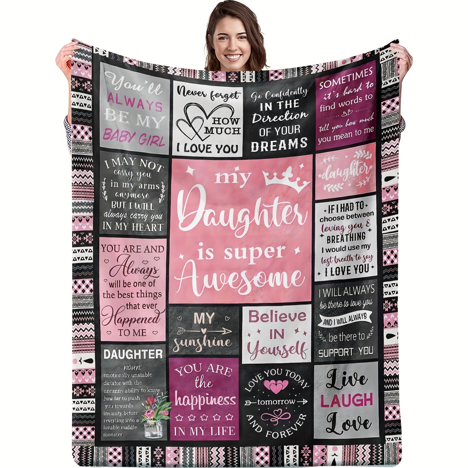 1pc Gifts Blanket For Daughter Stitching Letter Soft Blanket Flannel Blanket Warm Cozy Nap Throw Blanket For Bed Sofa Couch Lootquake LLC