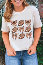 White Rugby Fashion Bow Print Graphic T Shirt