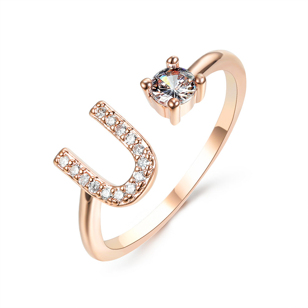 Adjustable 26 Initial Letter Ring Fashion Jewelry For Women Simple Elegant Jewelry Pi-Mart
