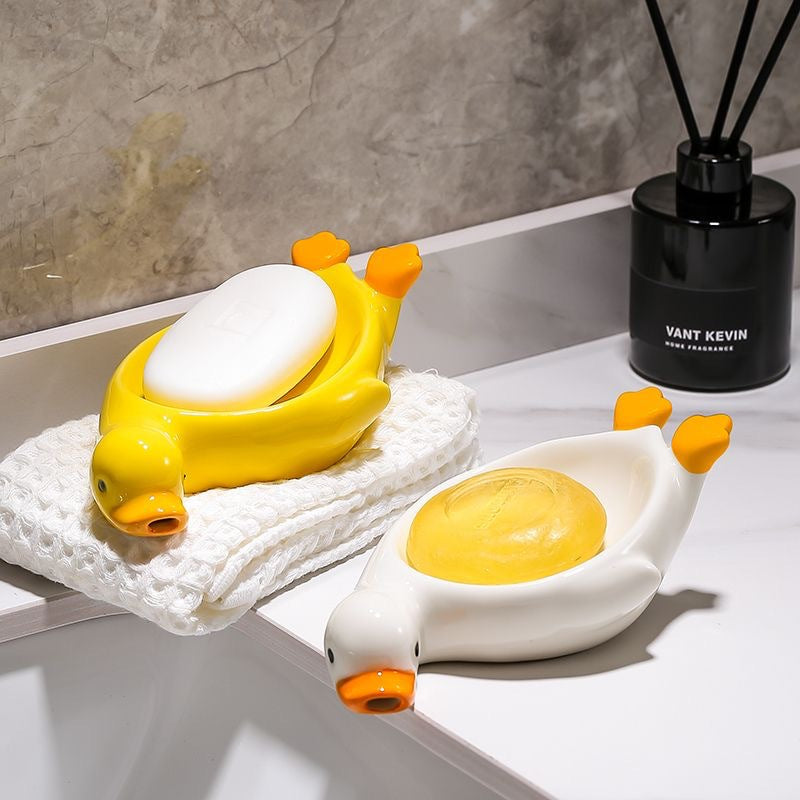 Small Yellow Duck Creative Ceramic Drain Soap Box Pi-Mart