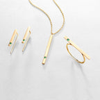 Natural Emerald 14K Gold Minimalist Strip Thin Earrings