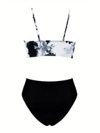 Coastal Flair V-Neck Bikini Set – Eye-Catching Random Print Two-Piece Chic Swimsuit with Spaghetti Straps High Cut Shorts and Ultra-Stretch Comfort – Women’s Summer Swimwear for Beach Days & Casual Poolside Vibes