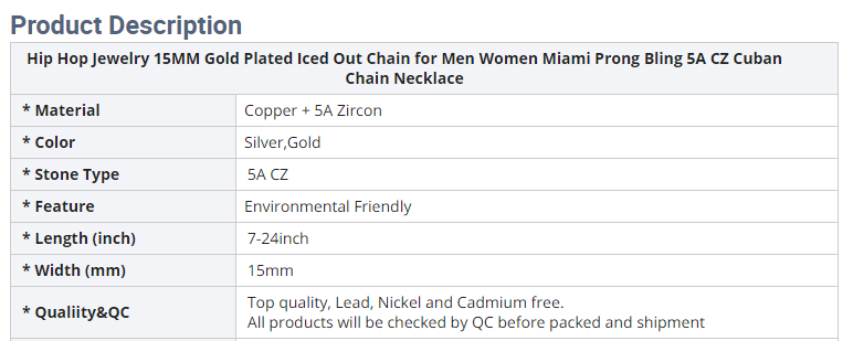 Gold Plated Iced Out Chain for Men and Women Cuban Chain Necklace Pi-Mart