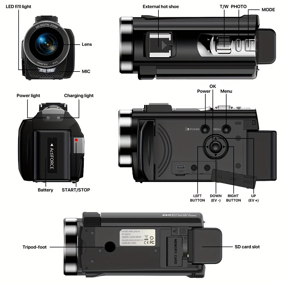 Nicamery 16x Efficient Zoom - 1080P HD Camera with Beauty Anti-Shake, External Microphone Support - Full HD 2400 Pixel Webcam Digital Camera with Remote Control, Lens Hood, 1000mah Batteries 2pcs, Ultra Long Life, 32G TF Card Lootquake LLC