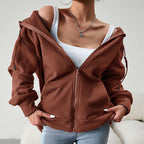 Casual Fashion Hooded Cardigan Jacket With Pockets Winter And Autumn Loose Sports Coat Women Solid Outwear Clothing Pi-Mart