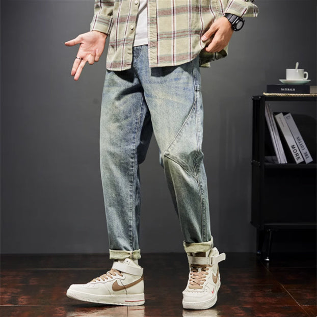 New Trendy Loose Straight Tube Haren Workwear Nine Quarter Jeans Lootquake LLC