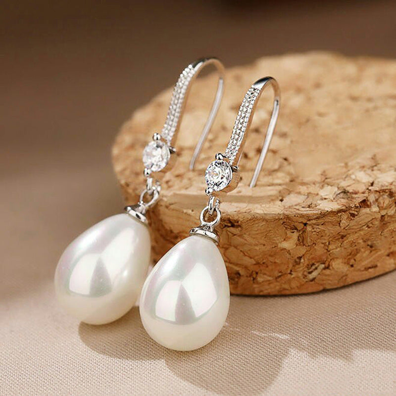 Women's Elegant Drop-shaped Imitation Pearl Long Earrings Pi-Mart