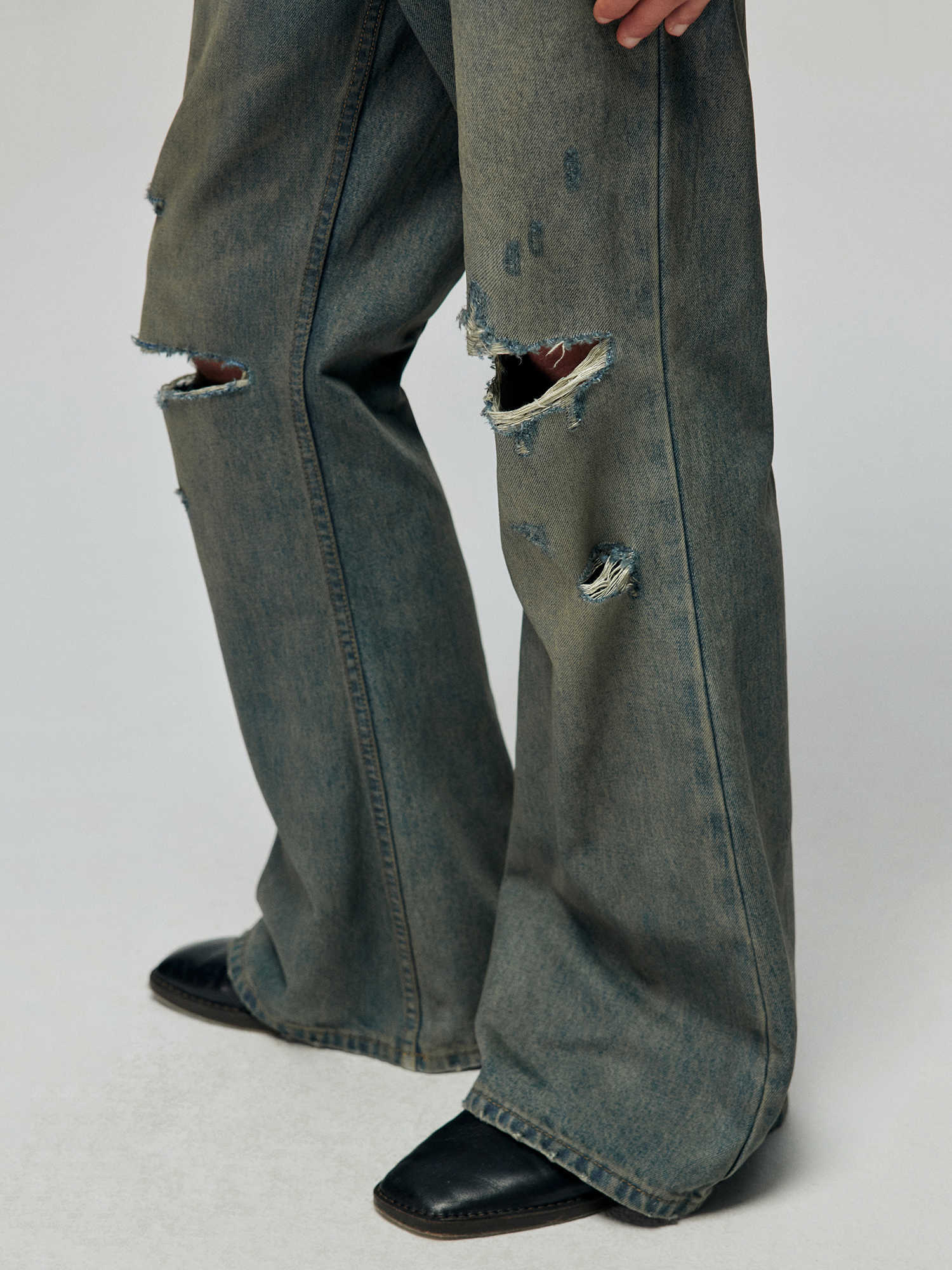 Cotton Retro Make Old Ripped Loose Micro-flared Trousers Jeans Lootquake LLC