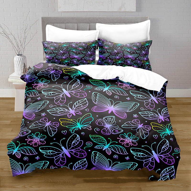 3D Digital Printing Butterfly Pattern Brushed Quilt Cover Pillowcase Bedding Set Pi-Mart