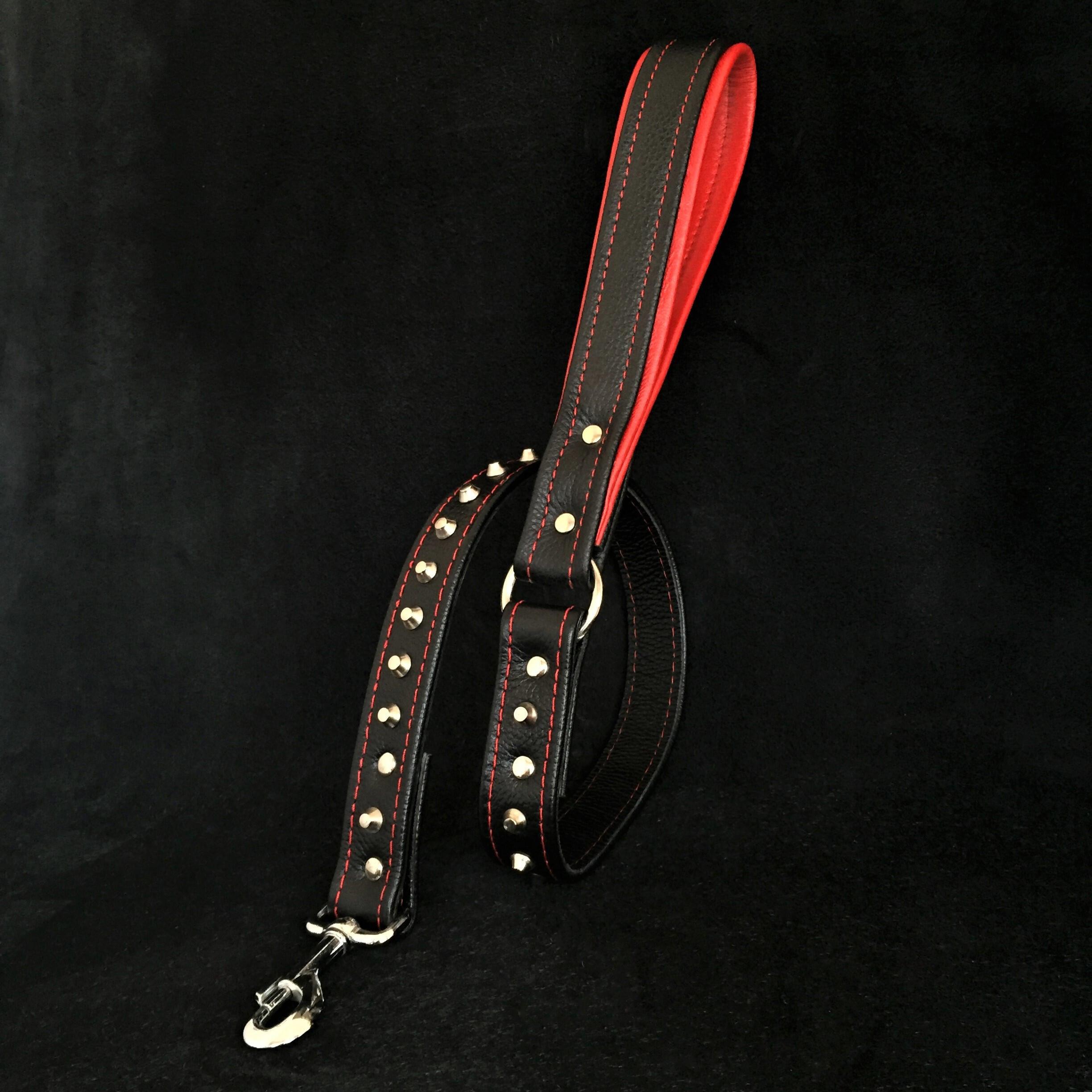 Black soft leather studded leash - SJB-DIAMOND ELITES