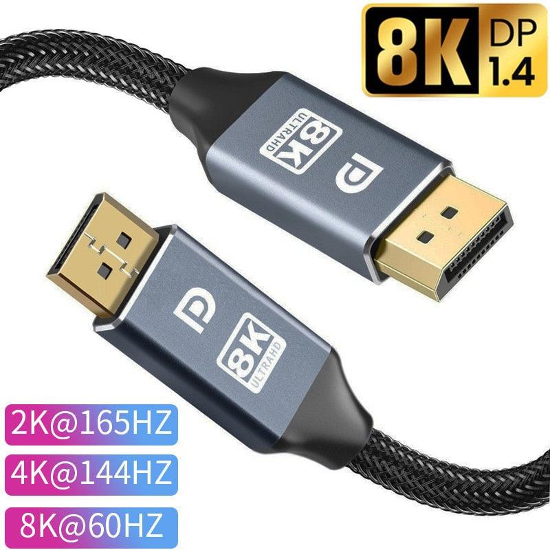 1m/2m/5m High Speed 1.4Gbp Slim and Flexible Ultra HD 8K 4K 144Hz 165Hz Display Port Adapter For Monitor PC Laptop Projector Stevvex