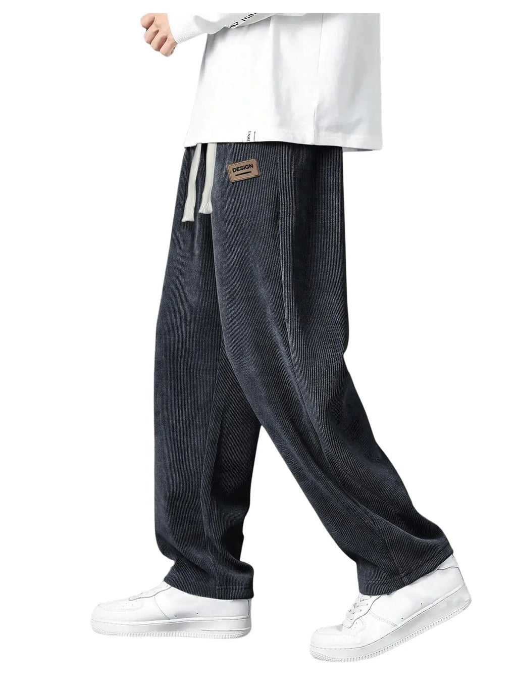 RoseSeek Mens Baggy Pants Tie Front Drawstring Waist Corduroy Pants Casual Loose Straight Leg Pants Trousers Dark Grey XXL Lootquake LLC
