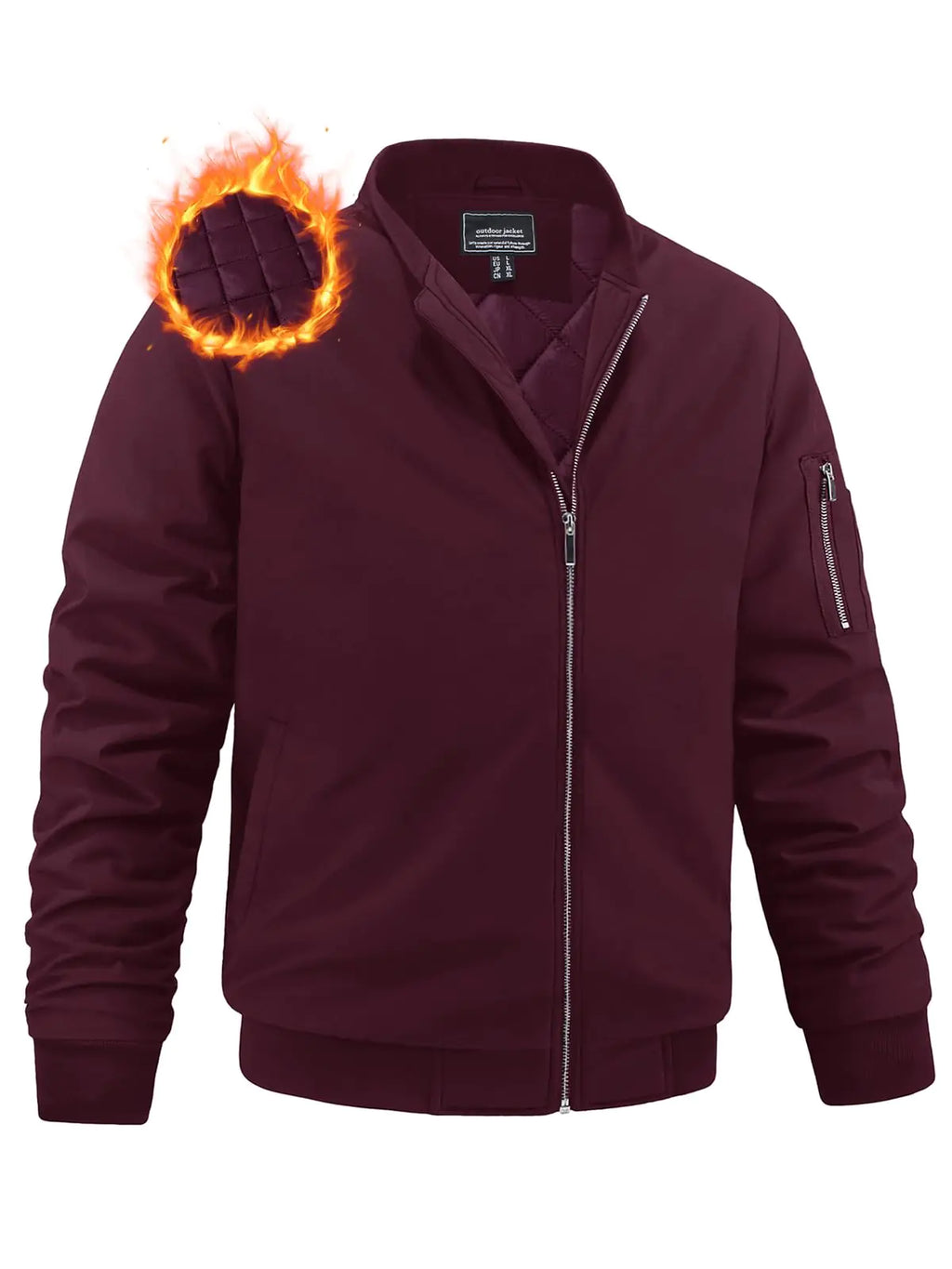 MAGNIVIT Mens Winter Bomber Quilted Jacket Water Resistant Windbreaker Varsity Jacket Outdoor Fashion Coat Red US S Pi-Mart