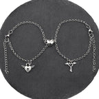 1Pair Couple Bracelets Magnetic Bracelet Heart Shaped Stainless Steel Angel Wing Love Lock Heart Charm Magnet Couples Bracelet Stainless Steel Chain Bracelets Charm Jewelry Matching Relationship Bracelets