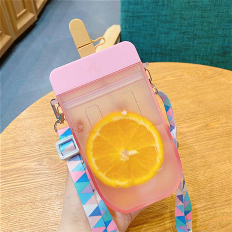 1PC 300ML Cute Straw Cup Water Bottle Outdoor Juice Drinking Water Bottle Suitable for Adult Children with Rope  Cute Straw Cup With Rope New Plastic Popsicle Water Bottle Outdoor Transparent Juice Drinking Cup Stevvex