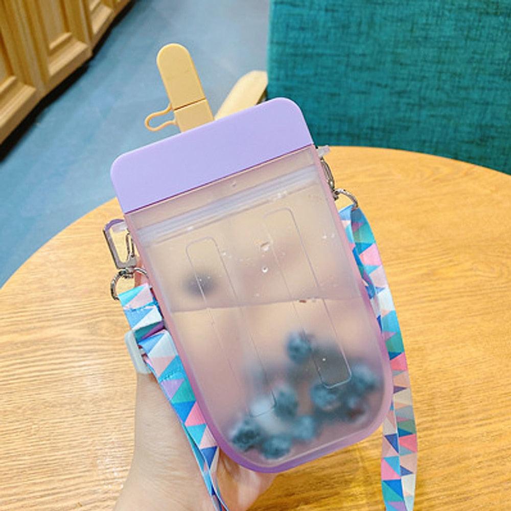 1PC 300ML Cute Straw Cup Water Bottle Outdoor Juice Drinking Water Bottle Suitable for Adult Children with Rope  Cute Straw Cup With Rope New Plastic Popsicle Water Bottle Outdoor Transparent Juice Drinking Cup Stevvex