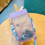 1PC 300ML Cute Straw Cup Water Bottle Outdoor Juice Drinking Water Bottle Suitable for Adult Children with Rope  Cute Straw Cup With Rope New Plastic Popsicle Water Bottle Outdoor Transparent Juice Drinking Cup Stevvex