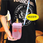 1PC 300ML Cute Straw Cup Water Bottle Outdoor Juice Drinking Water Bottle Suitable for Adult Children with Rope  Cute Straw Cup With Rope New Plastic Popsicle Water Bottle Outdoor Transparent Juice Drinking Cup Stevvex