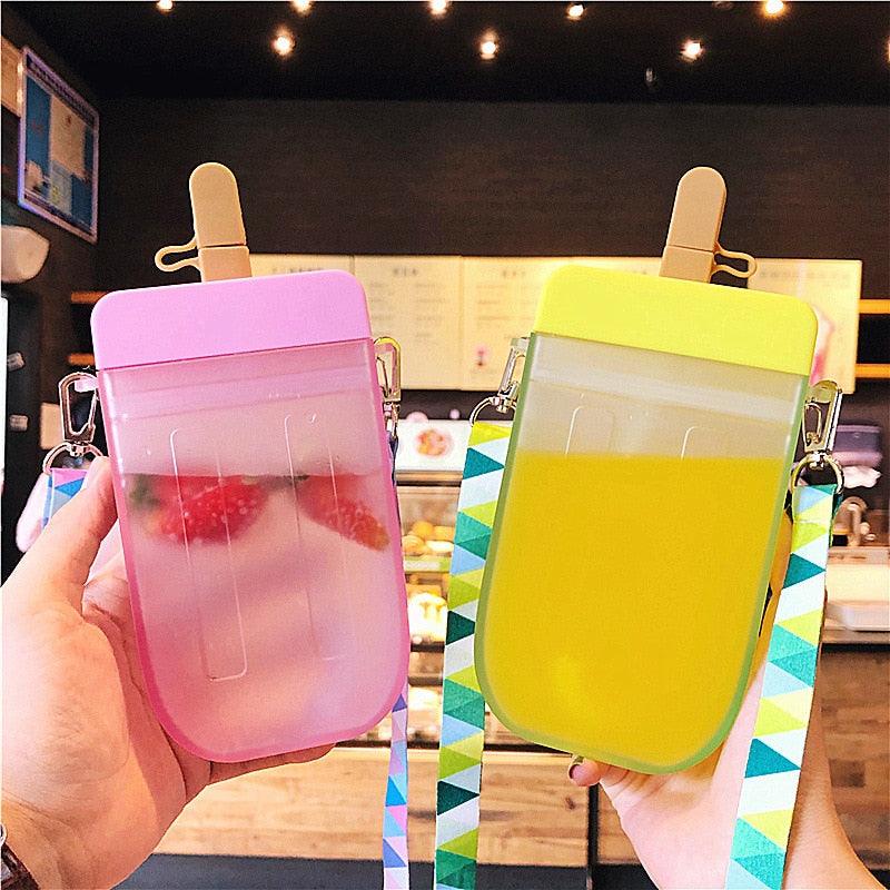 1PC 300ML Cute Straw Cup Water Bottle Outdoor Juice Drinking Water Bottle Suitable for Adult Children with Rope  Cute Straw Cup With Rope New Plastic Popsicle Water Bottle Outdoor Transparent Juice Drinking Cup Stevvex