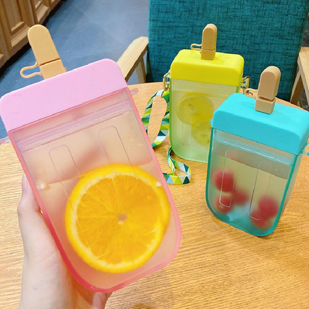 1PC 300ML Cute Straw Cup Water Bottle Outdoor Juice Drinking Water Bottle Suitable for Adult Children with Rope  Cute Straw Cup With Rope New Plastic Popsicle Water Bottle Outdoor Transparent Juice Drinking Cup Stevvex