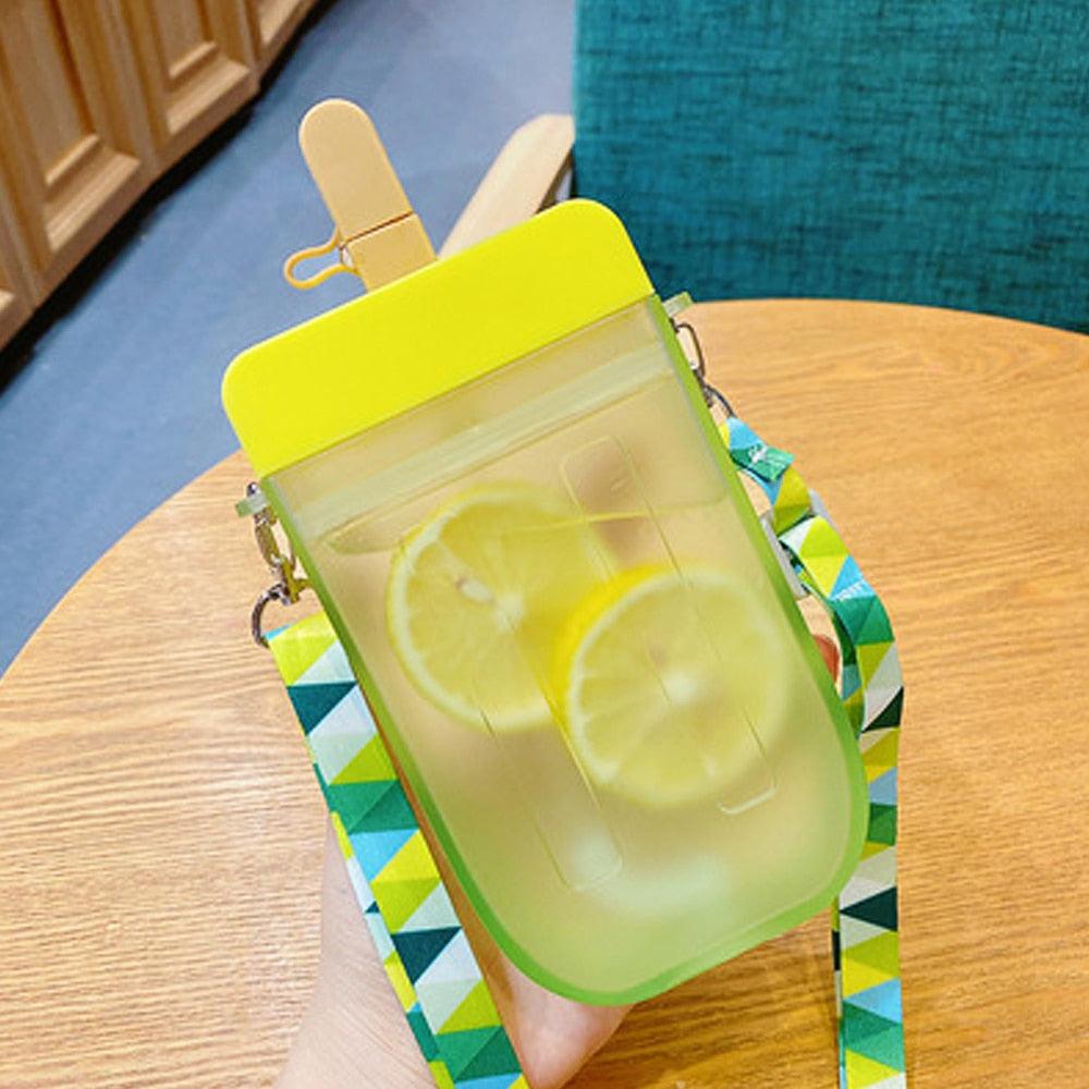 1PC 300ML Cute Straw Cup Water Bottle Outdoor Juice Drinking Water Bottle Suitable for Adult Children with Rope  Cute Straw Cup With Rope New Plastic Popsicle Water Bottle Outdoor Transparent Juice Drinking Cup Stevvex