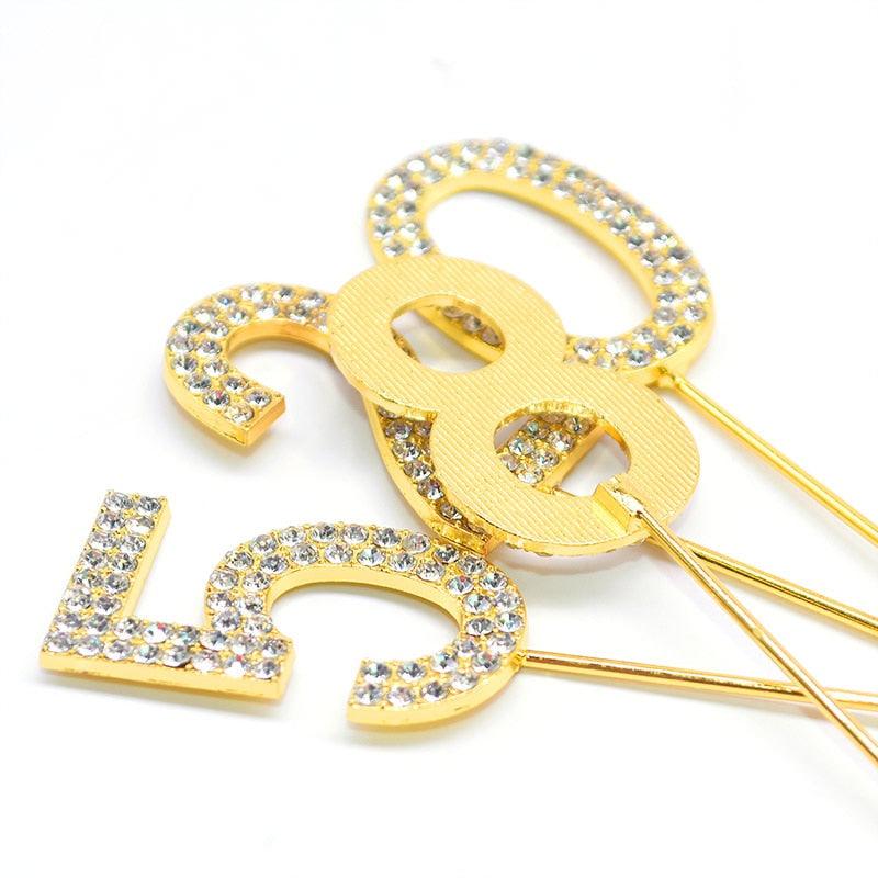 1Pc Glitter Alloy Rhinestone Number Cake Toppers Pieces Silver Glitter Number Cake Toppers Double Sided Twinkle Happy Birthday Cake Topper Cupcake Toppers For Wedding Baby Shower Birthday Decoration Wedding Gold Silver Digital Cakes Dessert Decor Stevvex