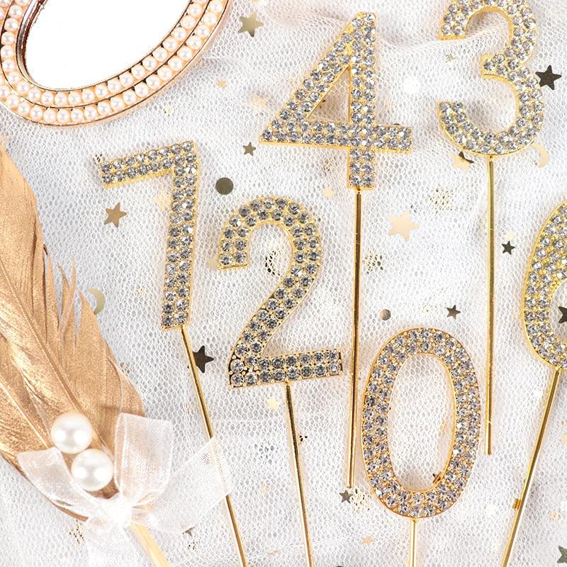 1Pc Glitter Alloy Rhinestone Number Cake Toppers Pieces Silver Glitter Number Cake Toppers Double Sided Twinkle Happy Birthday Cake Topper Cupcake Toppers For Wedding Baby Shower Birthday Decoration Wedding Gold Silver Digital Cakes Dessert Decor Stevvex
