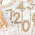 1Pc Glitter Alloy Rhinestone Number Cake Toppers Pieces Silver Glitter Number Cake Toppers Double Sided Twinkle Happy Birthday Cake Topper Cupcake Toppers For Wedding Baby Shower Birthday Decoration Wedding Gold Silver Digital Cakes Dessert Decor Stevvex