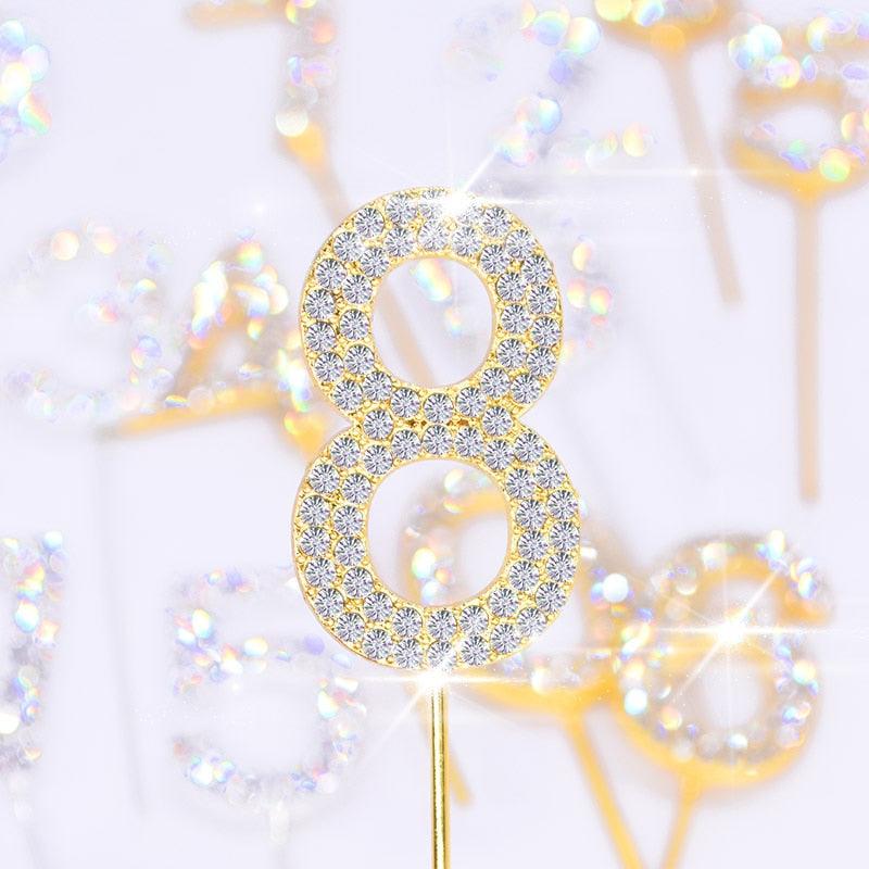 1Pc Glitter Alloy Rhinestone Number Cake Toppers Pieces Silver Glitter Number Cake Toppers Double Sided Twinkle Happy Birthday Cake Topper Cupcake Toppers For Wedding Baby Shower Birthday Decoration Wedding Gold Silver Digital Cakes Dessert Decor Stevvex