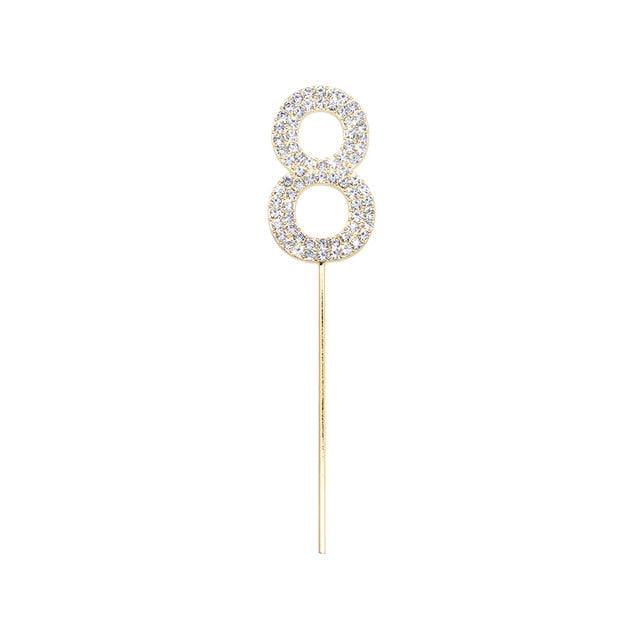 1Pc Glitter Alloy Rhinestone Number Cake Toppers Pieces Silver Glitter Number Cake Toppers Double Sided Twinkle Happy Birthday Cake Topper Cupcake Toppers For Wedding Baby Shower Birthday Decoration Wedding Gold Silver Digital Cakes Dessert Decor Stevvex