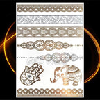 1PC Gold Chain Bracelet Tattoo Sticker Summer Style Fake Jewelry Temporary Tattoo Waterproof Gold Sliver Glitter Body Face Tattoo For Womens