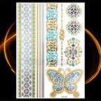 1PC Gold Chain Bracelet Tattoo Sticker Summer Style Fake Jewelry Temporary Tattoo Waterproof Gold Sliver Glitter Body Face Tattoo For Womens