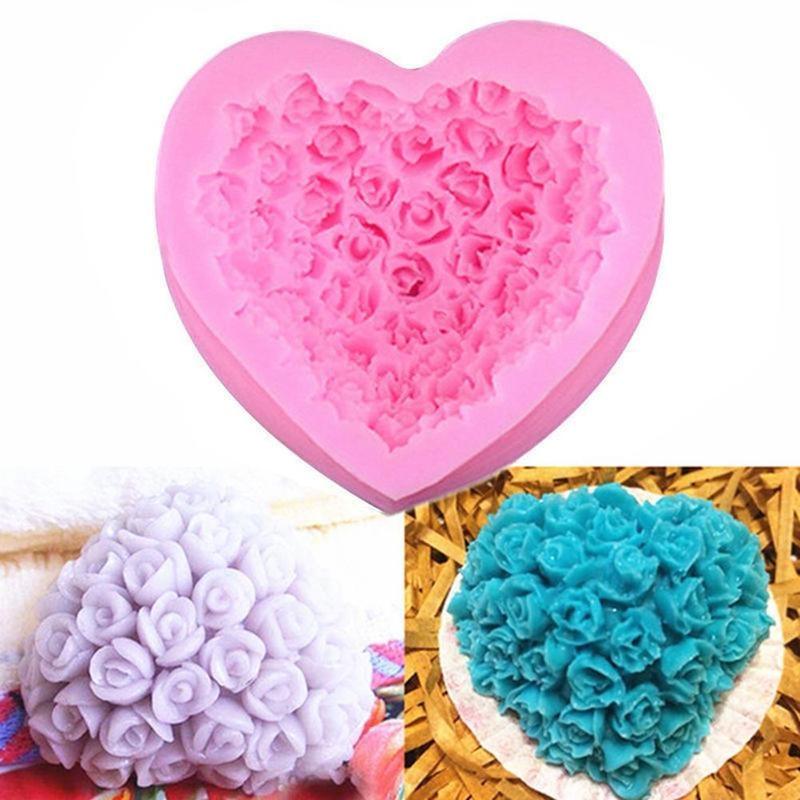 1PC Love Heart Rose Flower Shape 3D Silicone Mold Fondant Chocolate Cake Decorating Baking Tools Moulds Mold Soap Rose Flower Heart Molds Fondant Sugar Pudding Soap Candle Mould Stevvex