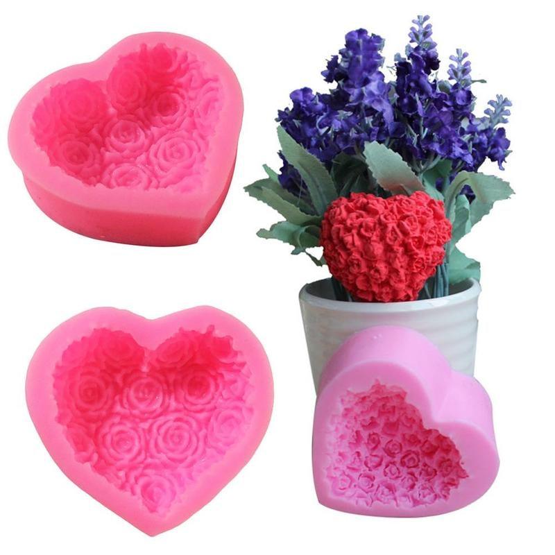 1PC Love Heart Rose Flower Shape 3D Silicone Mold Fondant Chocolate Cake Decorating Baking Tools Moulds Mold Soap Rose Flower Heart Molds Fondant Sugar Pudding Soap Candle Mould Stevvex