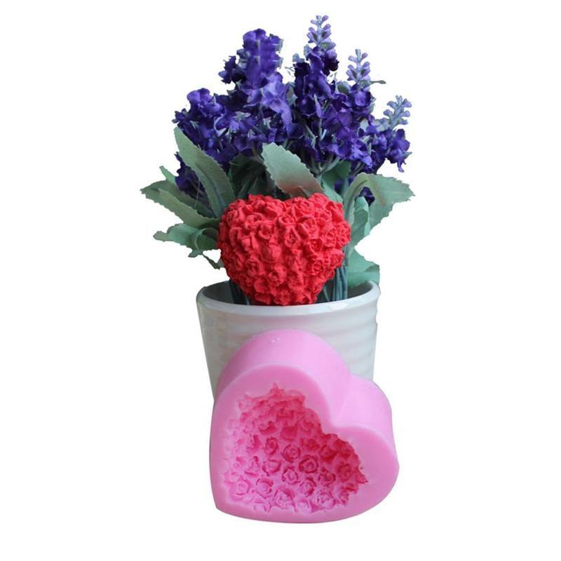 1PC Love Heart Rose Flower Shape 3D Silicone Mold Fondant Chocolate Cake Decorating Baking Tools Moulds Mold Soap Rose Flower Heart Molds Fondant Sugar Pudding Soap Candle Mould Stevvex