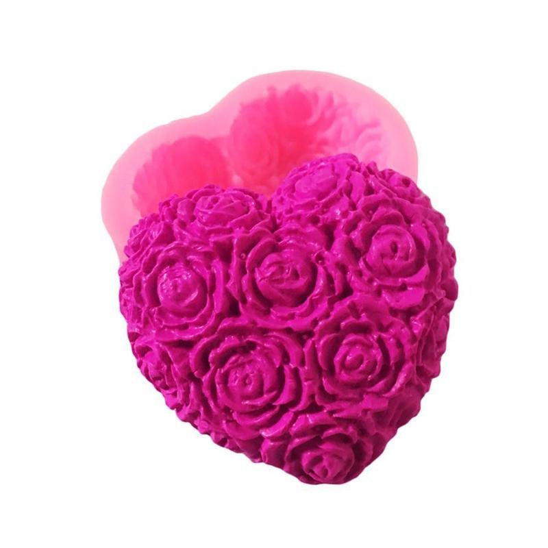 1PC Love Heart Rose Flower Shape 3D Silicone Mold Fondant Chocolate Cake Decorating Baking Tools Moulds Mold Soap Rose Flower Heart Molds Fondant Sugar Pudding Soap Candle Mould Stevvex