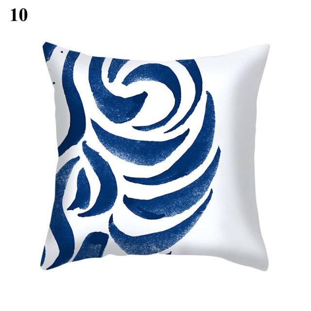 1Pcs Blue Pattern Cushion Cover Polyester Pillowcase Decorative Navy Blue White Pillow Covers Pillow Case Blue Home Bedroom Sofa Decor Pillow Cover Stevvex