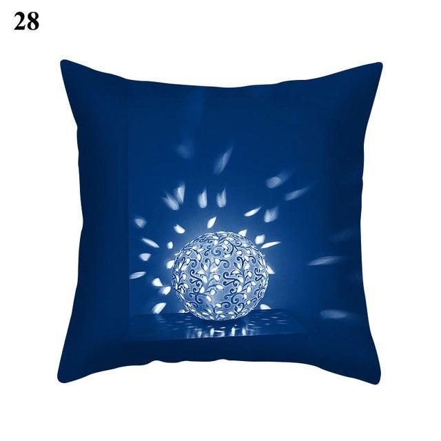 1Pcs Blue Pattern Cushion Cover Polyester Pillowcase Decorative Navy Blue White Pillow Covers Pillow Case Blue Home Bedroom Sofa Decor Pillow Cover Stevvex