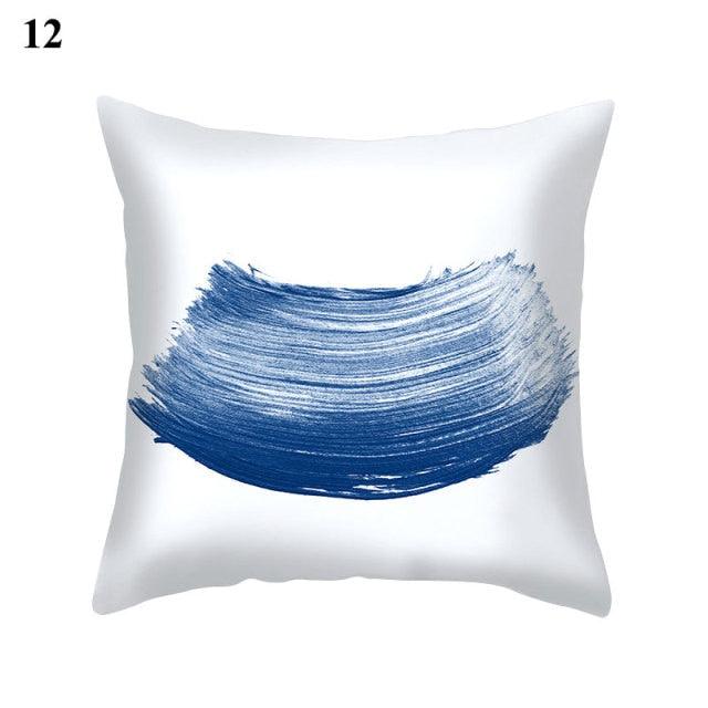 1Pcs Blue Pattern Cushion Cover Polyester Pillowcase Decorative Navy Blue White Pillow Covers Pillow Case Blue Home Bedroom Sofa Decor Pillow Cover Stevvex