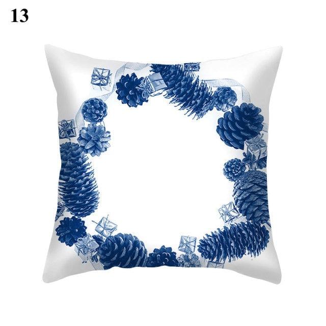 1Pcs Blue Pattern Cushion Cover Polyester Pillowcase Decorative Navy Blue White Pillow Covers Pillow Case Blue Home Bedroom Sofa Decor Pillow Cover Stevvex