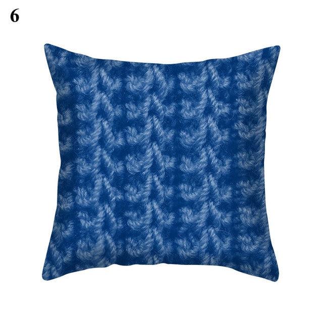 1Pcs Blue Pattern Cushion Cover Polyester Pillowcase Decorative Navy Blue White Pillow Covers Pillow Case Blue Home Bedroom Sofa Decor Pillow Cover Stevvex