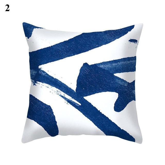 1Pcs Blue Pattern Cushion Cover Polyester Pillowcase Decorative Navy Blue White Pillow Covers Pillow Case Blue Home Bedroom Sofa Decor Pillow Cover Stevvex