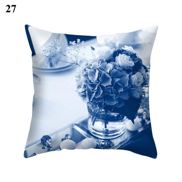 1Pcs Blue Pattern Cushion Cover Polyester Pillowcase Decorative Navy Blue White Pillow Covers Pillow Case Blue Home Bedroom Sofa Decor Pillow Cover Stevvex