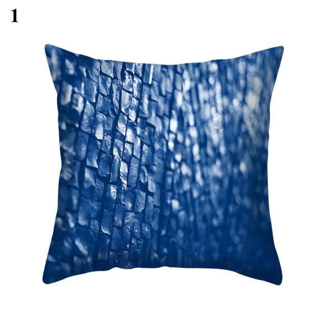 1Pcs Blue Pattern Cushion Cover Polyester Pillowcase Decorative Navy Blue White Pillow Covers Pillow Case Blue Home Bedroom Sofa Decor Pillow Cover Stevvex