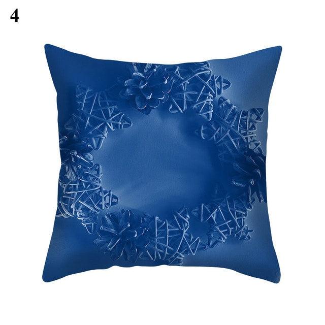 1Pcs Blue Pattern Cushion Cover Polyester Pillowcase Decorative Navy Blue White Pillow Covers Pillow Case Blue Home Bedroom Sofa Decor Pillow Cover Stevvex