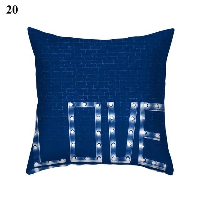 1Pcs Blue Pattern Cushion Cover Polyester Pillowcase Decorative Navy Blue White Pillow Covers Pillow Case Blue Home Bedroom Sofa Decor Pillow Cover Stevvex
