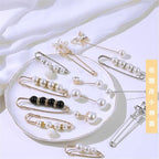1pcs Fashion Pearl Fixed Strap Charm Safety Pin Sweater Cardigan Clip Brooches Rhinestone Metal Jewelry Sweater Shawl Clips Faux Crystal and Pearl Pins for Fixing on Sweaters Stevvex
