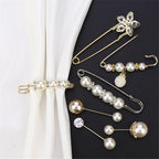 1pcs Fashion Pearl Fixed Strap Charm Safety Pin Sweater Cardigan Clip Brooches Rhinestone Metal Jewelry Sweater Shawl Clips Faux Crystal and Pearl Pins for Fixing on Sweaters Stevvex