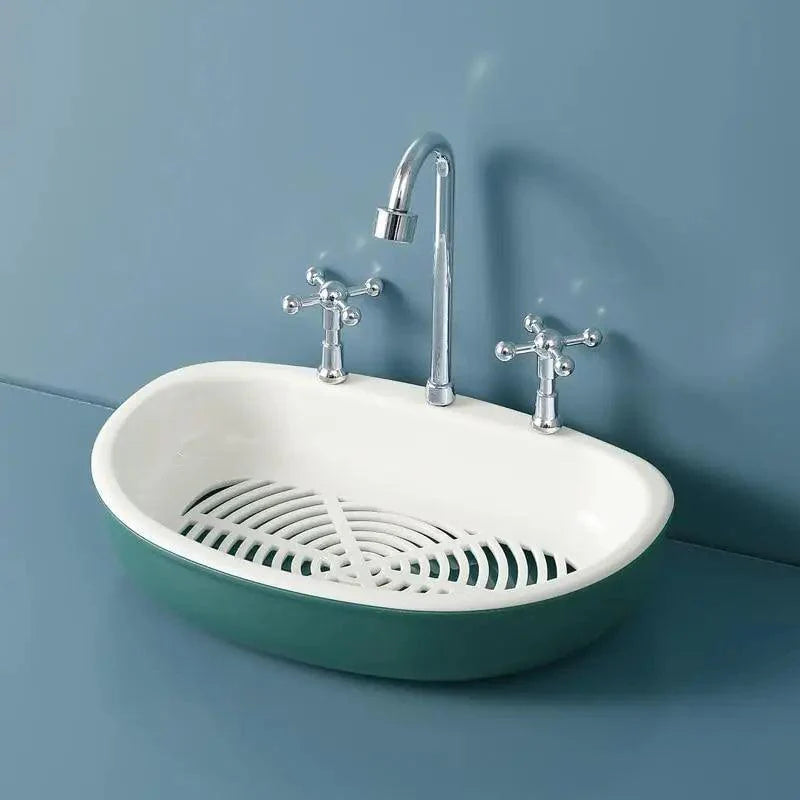 1Pcs Faucet Shape Draining Soap Dish Portable Bathroom Products Double Layer 3Colors Eco-friendly Soap Box Draining Soap Dish Sponge Holder Soap Container with Waterfall Spout for Bathroom Shower Kitchen Sink Stevvex